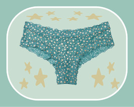 S Xxl Sage Green Gold Foil Star All Lace The Lacie Victorias Secret Cheeky Panty - £9.83 GBP