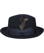 Men Bruno Capelo Fedora Hat Wool 100% Fine Australian Wool Marco MC941 Navy - $123.77 CAD