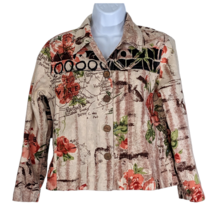 LIFE STYLE Petite Size PM Multicolored Light Jacket Sequins Map Floral P... - $24.85