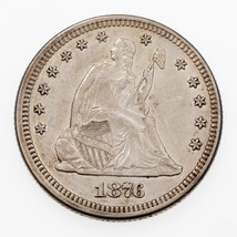 1876 25C Seated Liberty Quarter in AU Condition, Mostly White, Light Toning - £159.61 GBP