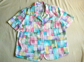 EUC Alfred Dunner Pastel Block Short Sleeve Blouse Shirt Size 16 - $10.99