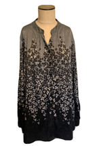 Bob Mackie Wearable Art Silver &amp; Black Clover Floral Print Women’s Blouse 1X - £38.08 GBP