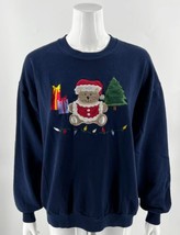 Christmas Party Sweatshirt Top Size XL Navy Blue Bear Embroidered Womens - £26.31 GBP