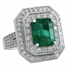 4Ct Lab-Created Emerald Cut Green Emerald Engagement Ring 14K White Gold Plated - £125.28 GBP