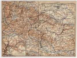 1910 Original Antique Map Of Harz Mountains Brocken Halberstadt Goslar Germany - $23.29