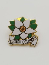 British Columbia Vintage Enamel Pin Floral Design White Flower  - £15.09 GBP