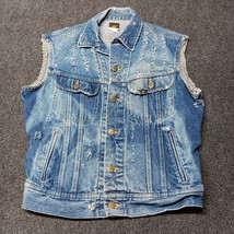 Vintage Lee Jean Jacket Vest Adult 40 L Blue Distressed Trucker Union Ma... - $69.74