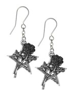 Alchemy Gothic Ruah Vered Earrings Pentagram Black Rose Pair Surg Hooks ... - £15.36 GBP