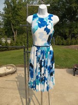Nwt Maggie London Fab Blue&amp;White Watercolor Print Knit Dress 4 - £35.58 GBP