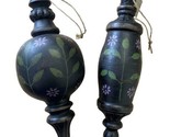 Seasons of Cannon Falls Tole Painted Black Finial Ornaments Set of 2 - £6.31 GBP
