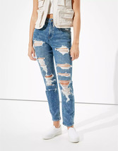 NWT AMERICAN EAGLE WOMENS AE STRETCH RIPPED DESTROYED MOM JEANS 0 X-SHORT - £31.46 GBP