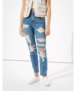 NWT AMERICAN EAGLE WOMENS AE STRETCH RIPPED DESTROYED MOM JEANS 0 X-SHORT - £31.46 GBP