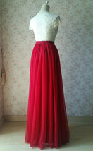 Dark Red Tulle Maxi Skirt Women Custom Plus Size Tulle Skirt for Wedding image 5