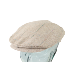 Vintage 70s Rockabilly Herringbone Tweed Wool Newsboy Cabbie Hat Cap Small USA - £35.57 GBP
