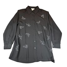 Maggie Barnes Shirt Womens 18W Black Embroidered Floral Semi Sheer Blous... - $18.99