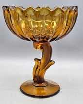 VINTAGE Indiana Glass 7.5&quot; Amber Flower Pedestal Compote / Candy Dish - £14.97 GBP