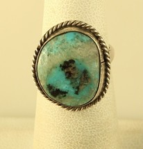 Vintage Sterling Silver Old Pawn Bisbee Turquoise Stone Cabochon Ring - £51.43 GBP