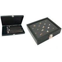 Jewelry Display Case &amp; Glass Lid Case W/ Necklace &amp; Ring Tray Inserts Ki... - £47.76 GBP