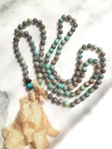 African Turquoise Aqua blue Waters Silk Tassel Japa Mala 108 Beads Praye... - £42.47 GBP