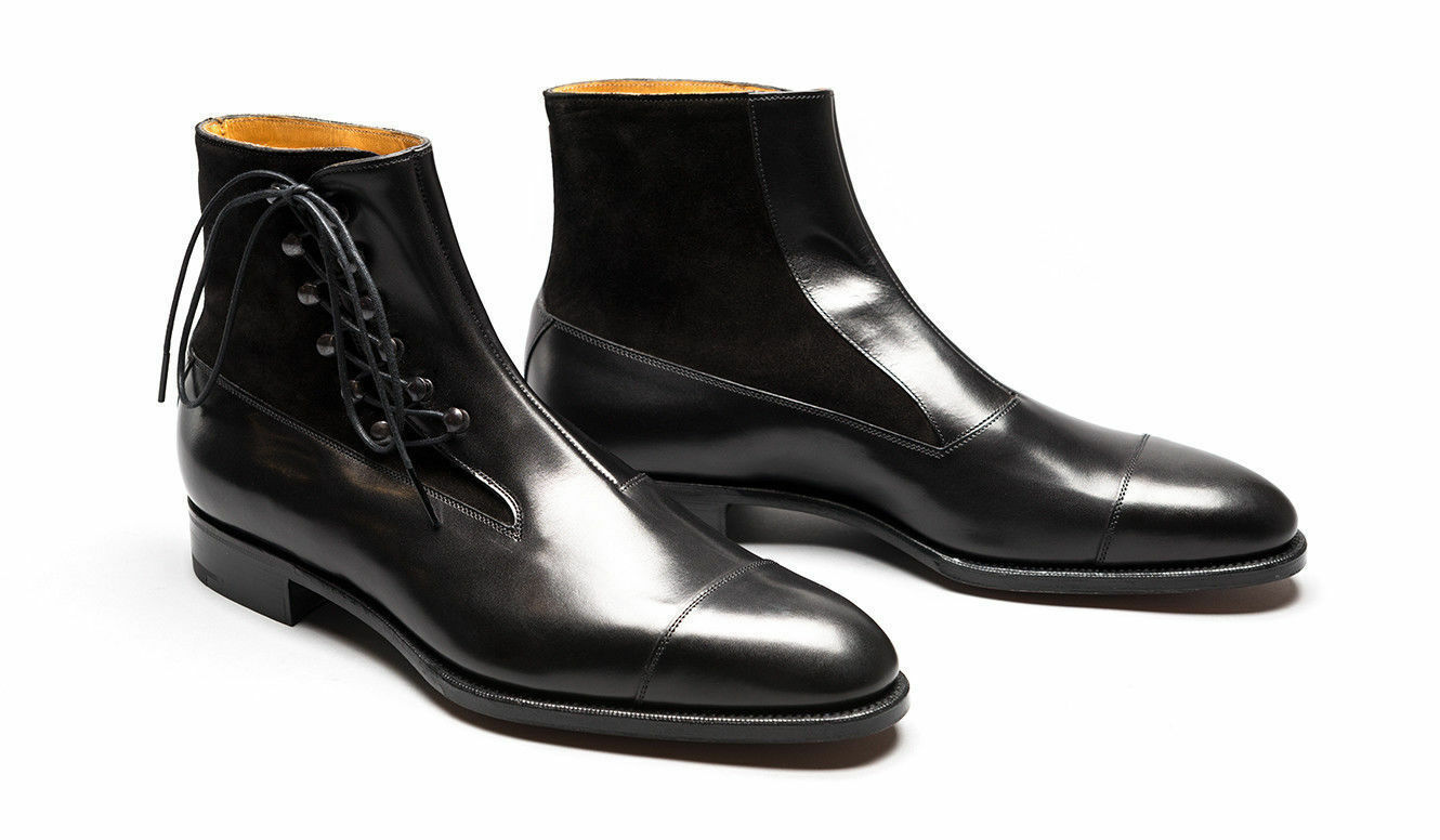 Men's Black Color High Ankle Cap Toe Suede Genuine Leather Lace Up Boots US 7-16
