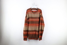 Vintage Enyce Mens XL Baggy Fit Hip Hop Geometric Knit Crewneck Sweater Brown - £46.68 GBP