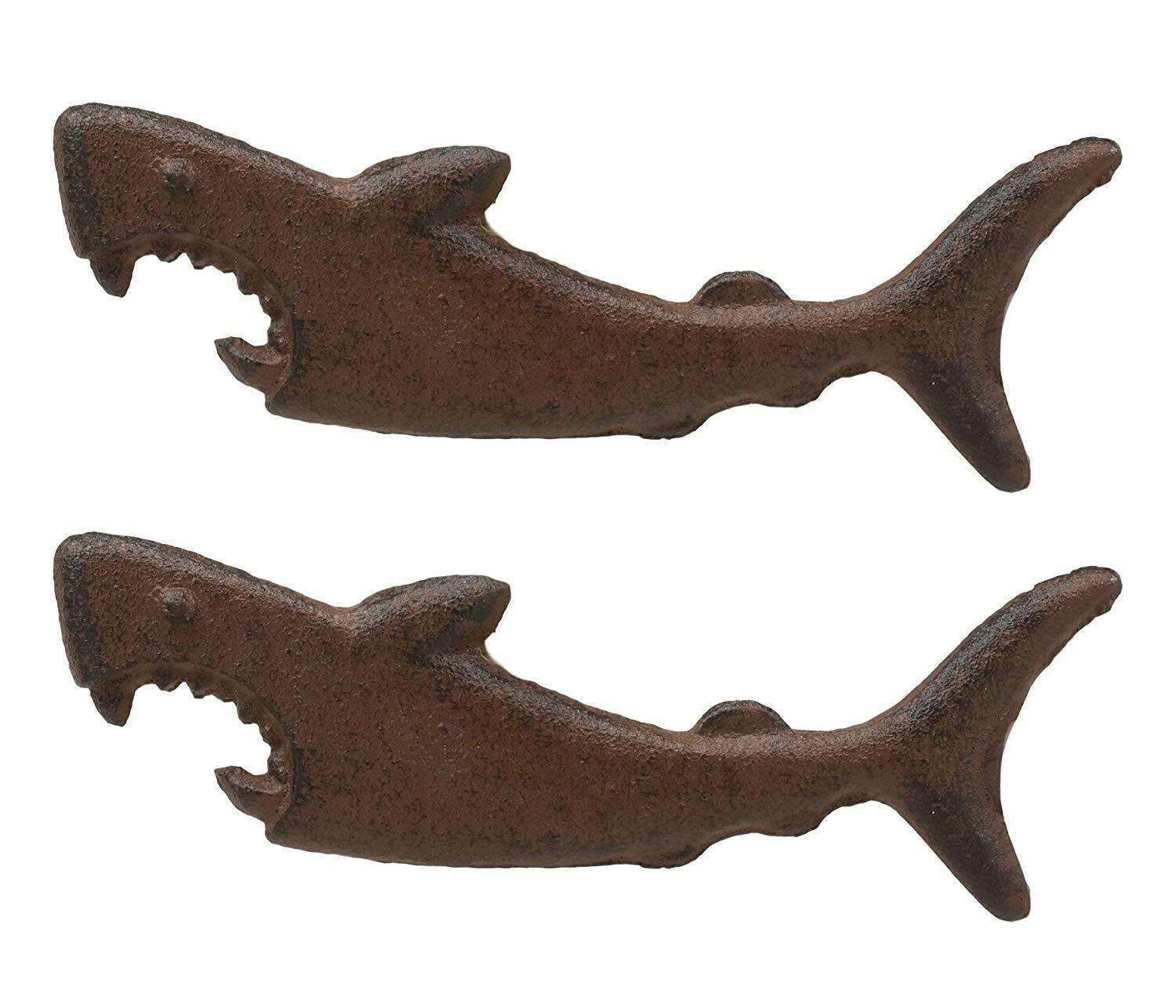 Cast Iron Nautical Coastal Jaws Great White Shark Beer Bottle Opener Set Of 2