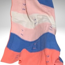 Crochet Knit Owl Baby Blanket Crib Blanket Pink White Blue Handmade 42x36” - £15.50 GBP