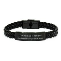 I Don&#39;t Need Therapy. I Just Need to Go to Kansas. Braided Leather Bracelet, Kan - £18.75 GBP