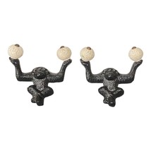 Rare Vintage Cast Iron Chimpanzee Wall Hooks Monkey Chimp Ape Gorilla Double B15 - £38.49 GBP