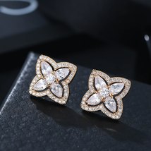 DE015 Fashion Temperament Light Luxury Copper Zircon Flower Crystal Earrings Wed - £10.35 GBP