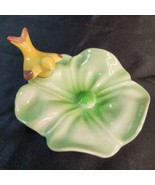 Vintage 1940s Yellow Bird on Green Lotus Flower Trinket Soap Dish MCM - £21.49 GBP