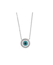 Mother of Pearl Evil Eye and Enamel CZ Sterling Silver Pendant Chain Necklace  - $85.49