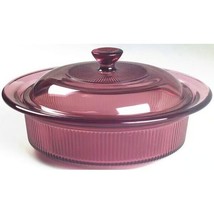 Visions Corning Ware V-31-B Cranberry 1 Qt Round Ribbed Casserole Dish Glass Lid - £32.96 GBP