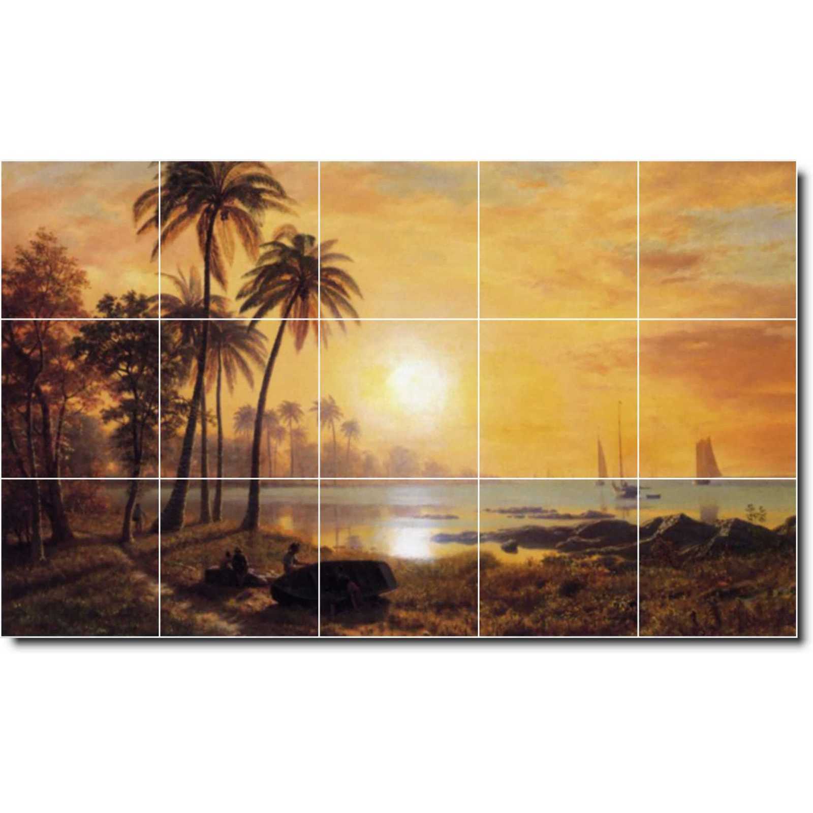 Bierstadt albert tropical landscape with fishing boats in bay