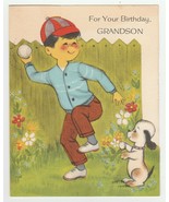 Vintage Birthday Card Boy Throws Baseball to Dog 1960&#39;s Forget Me Not - £7.88 GBP