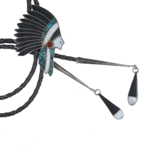 c1960 LL Zuni Sterling channel inlay &quot;Indian Chief&quot; bolo tie - $396.00