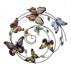 Butterfly Wall Plaque 3D Sculpted Circular Metal 27" Garden Home Flowers Summer image 1