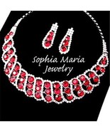 Red crystal rhinestone formal party evening necklace set mother or the b... - $35.30 CAD