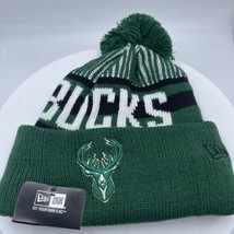 NBA Milwaukee Bucks Green Black New Era Striped Knit Beanie Pom - £14.85 GBP