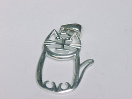 CHUBBY KITTY CAT PENDANT in STERLING SILVER - 1.25 inches - FREE SHIPPING - £30.96 GBP