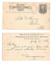 UX5 1876 Philadelphia PA Fancy Cork Cancel Wedges Lippincott Co Water Apparatus - £4.01 GBP