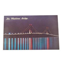 The Mackinac Bridge At Night Postcard Michigan Suspension Bridge Neon Lights - £1.95 GBP