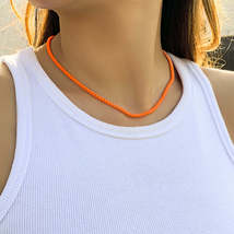 Orange Enamel &amp; Silver-Plated Chain Necklace - £11.15 GBP