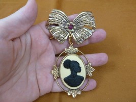 CA20-105) RARE African American LADY ivory color + black CAMEO bow Pin Pendant - £30.62 GBP