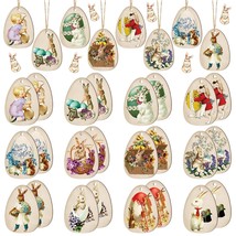 24 Pcs Easter Wooden Hanging Ornaments Vintage Easter Egg Cutouts Decoration Cla - £10.26 GBP