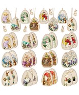 24 Pcs Easter Wooden Hanging Ornaments Vintage Easter Egg Cutouts Decora... - £9.83 GBP