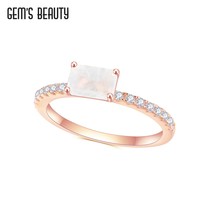 925 Sterling Silver Rose Gold Coated Milky Blue Moonstone Ring Women Rings Women - £44.16 GBP