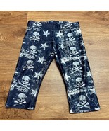 Terez x Soulcycle Girls Yoga Capris Navy Blue Silver Skull Stars Size Large - $17.82