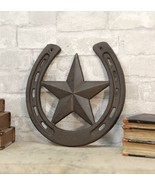 10&quot;W Rustic Cast Iron Cowboy Horseshoe With Western Star Wall Decor Art ... - $38.26 CAD