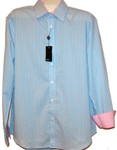 Quieti Blue Pink Plaids Fancywork Men&#39;s Cotton Shirt Size XL - £29.08 GBP